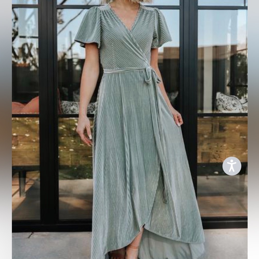 Baltic Born Andi Dusty Sage Velvet Wrap Dress